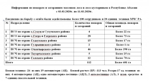 Информация по пожарам и загораниям массивов леса и леса кустарников в Республике Абхазия  с 03.03.2020 г. по 11.03.2020 г.