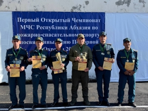 На базе ПСЧ по охране Гулрыпшского района прошёл первый открытый чемпионат МЧС Абхазии по пожарно-спасательному спорту